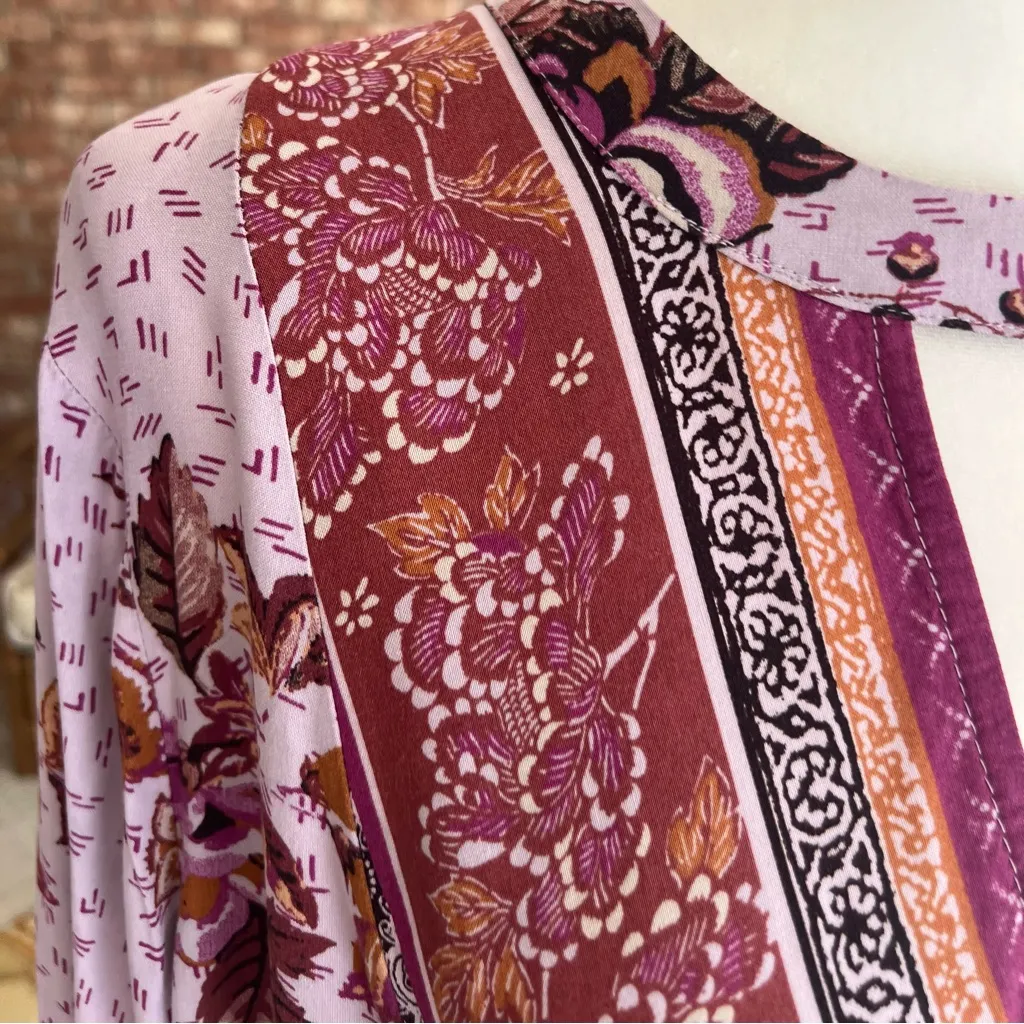 Maurices Top Tunic Floral Purple Lavender Floral 1X Boho Relaxed Long Sleeves - Image 4