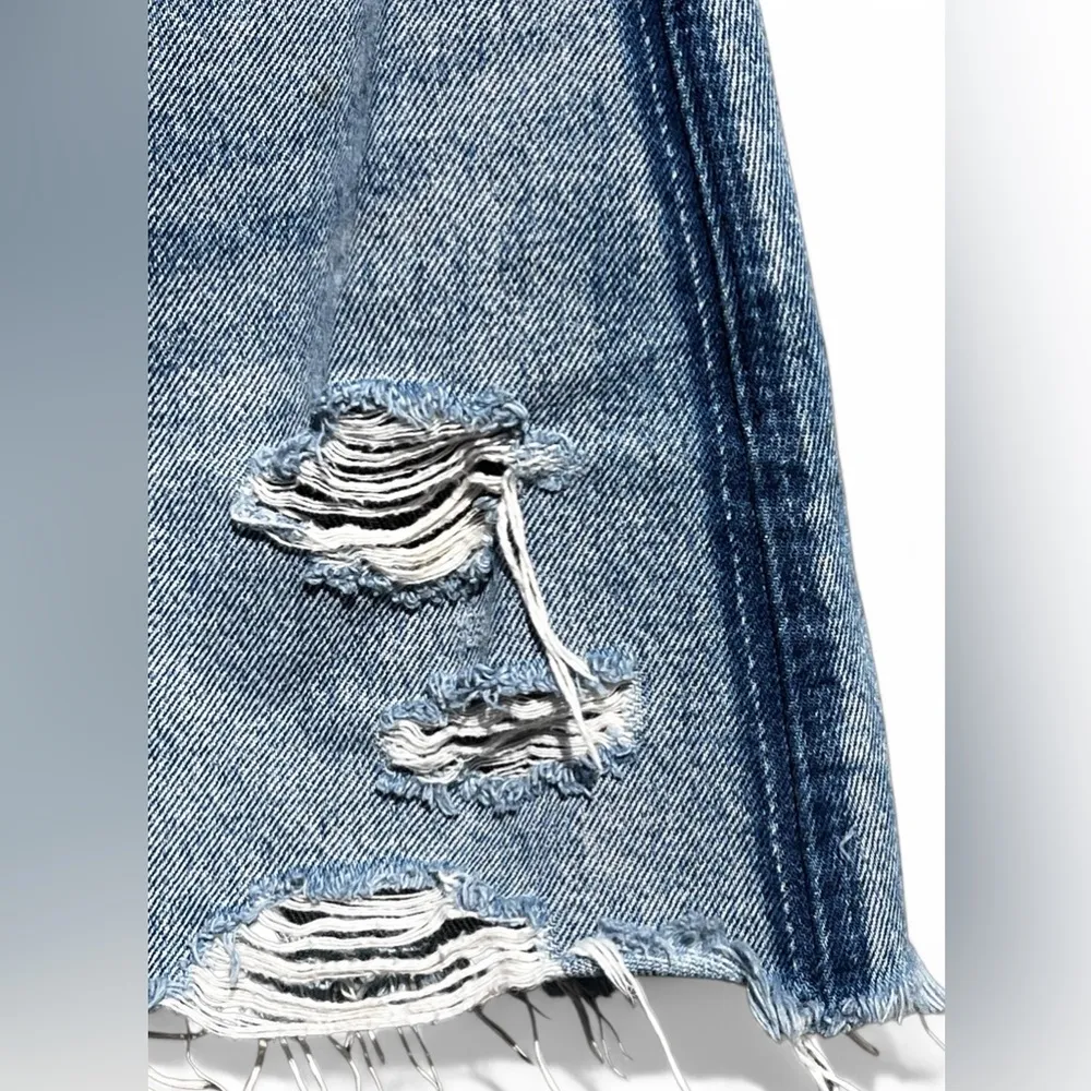 Abercrombie & Fitch Zoe Natural Rise  Vintage A-Line Denim Distressed Skirt - Image 9