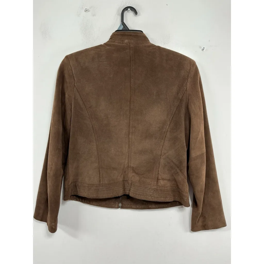 Womans Excellent Condition Valerie Steven’s Suede Jacket Zip Medium Brown - Image 2