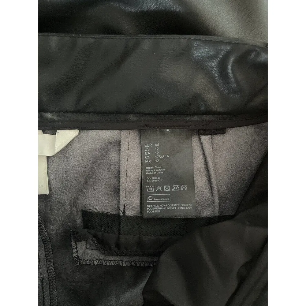 H&M Black High Waisted Vegan Faux Leather Straight Leg Pants Size 12 - Image 6