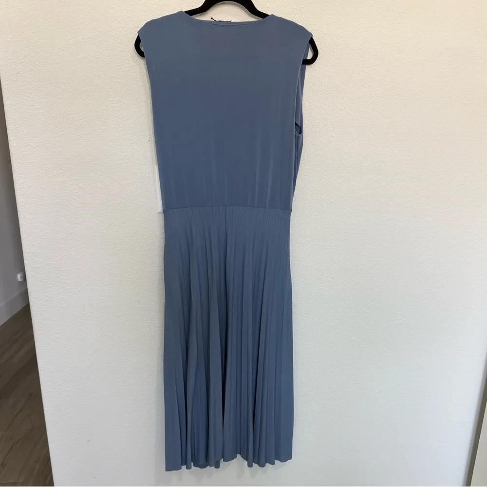 ASOS Dusty Blue Pleated Sleeveless Surplice V-Neck Midi Dress 12 - Image 4