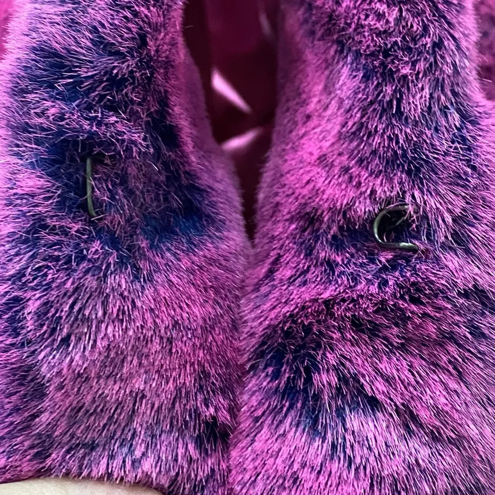 Dyed Blue Fuchsia Pink Faux Fur Trendy K-POP Women’s Coat Jacket Size S - Image 13