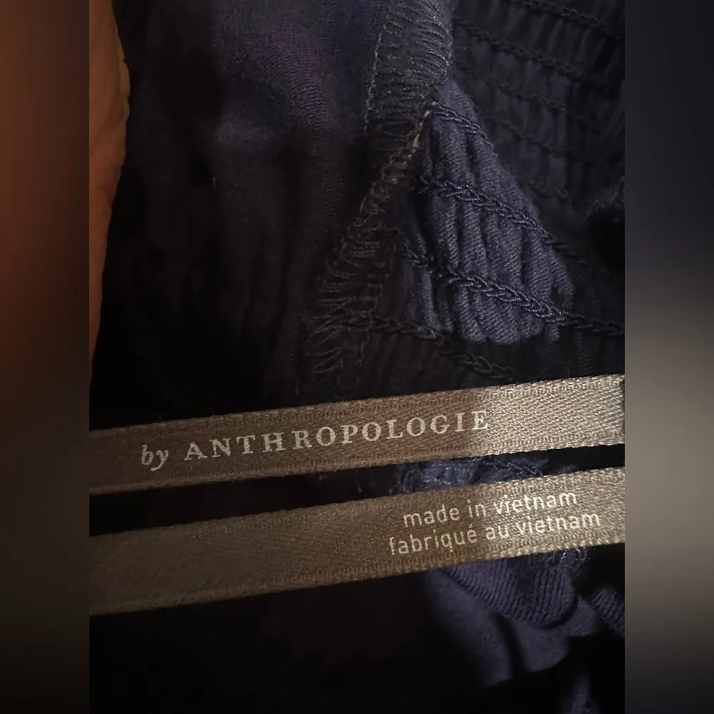 EUC ANTHROPOLOGY Blue and White One Strapless ruffled Dress WITH SIDE POCKETS - Image 6