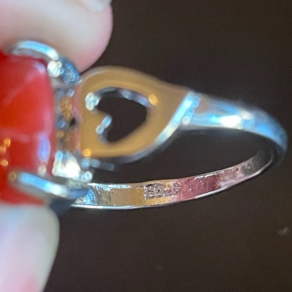 Red gemstone S925 silver heart ring size 8.25 - Image 8