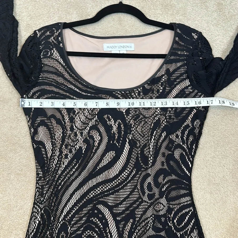 Maggy London Black Lace Midi Longsleeve Fairy Whimsygoth Dress Women Size 10 - Image 4