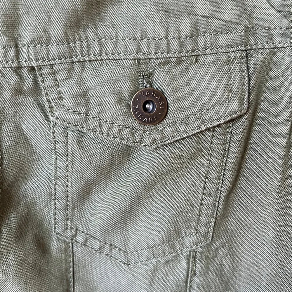 Tahari  Denim Look Jacket Snaps Olive Green New Medium Lightweight - Image 6