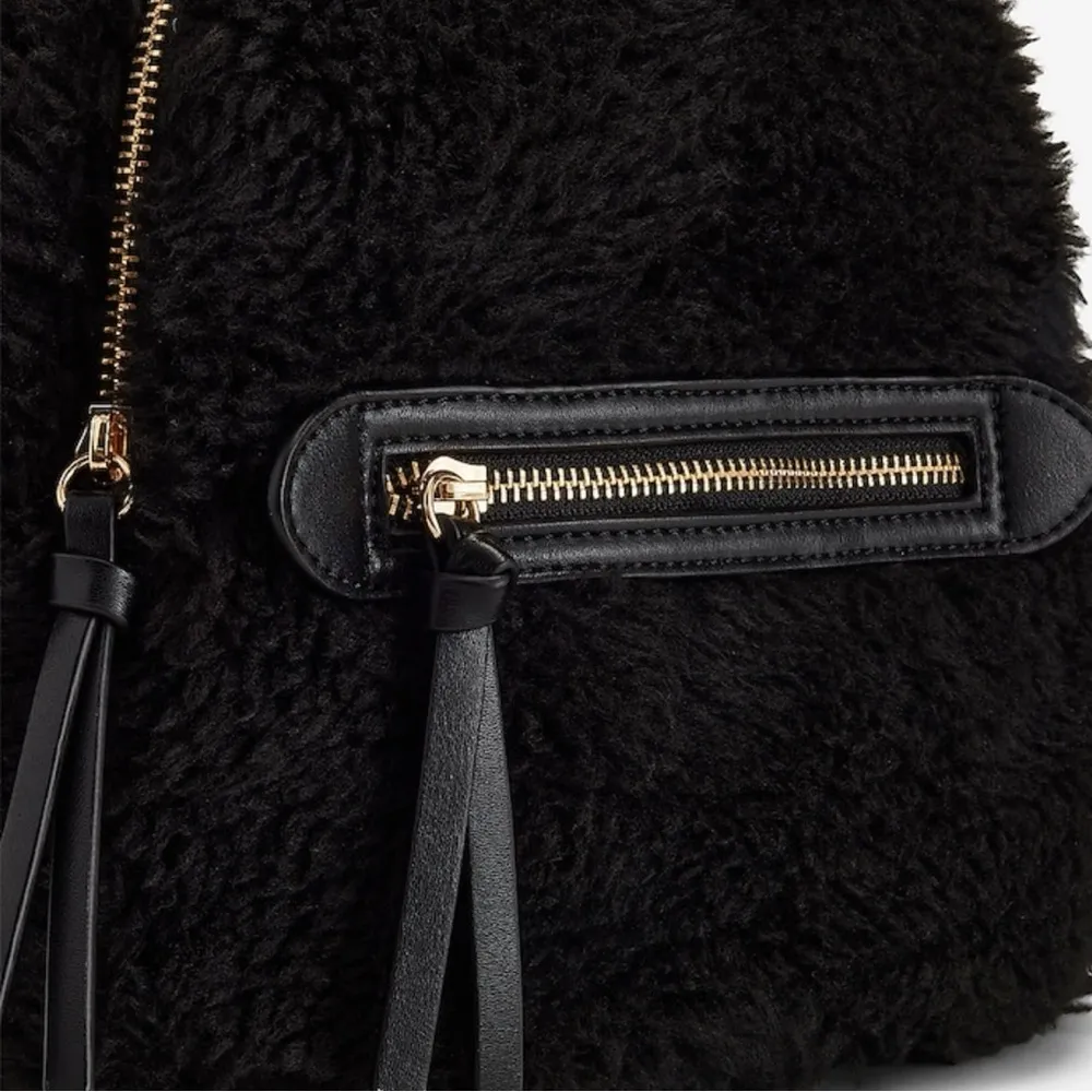 EXPRESS Trendy Mini Black Teddy Soft Sherpa Backpack - Image 2