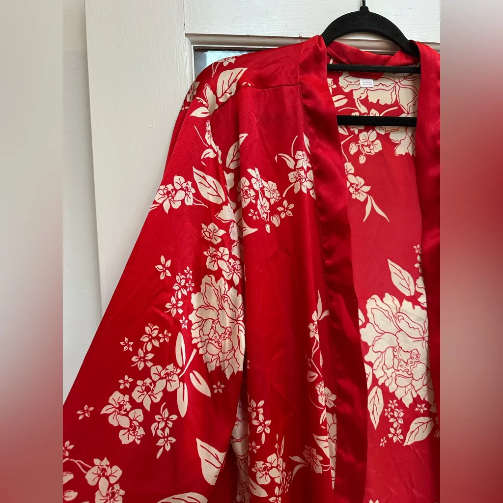 Lane Bryant Cacique Intimates Satin Red Floral Kimono Robe Plus Size 14 16 1X - Image 3