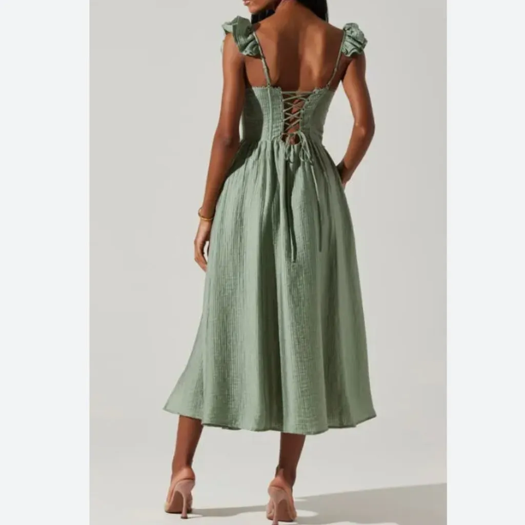 ASTR Wedelia Fit & Flare Sage Farmhouse Cottagecore Midi Dress Size L - Image 3