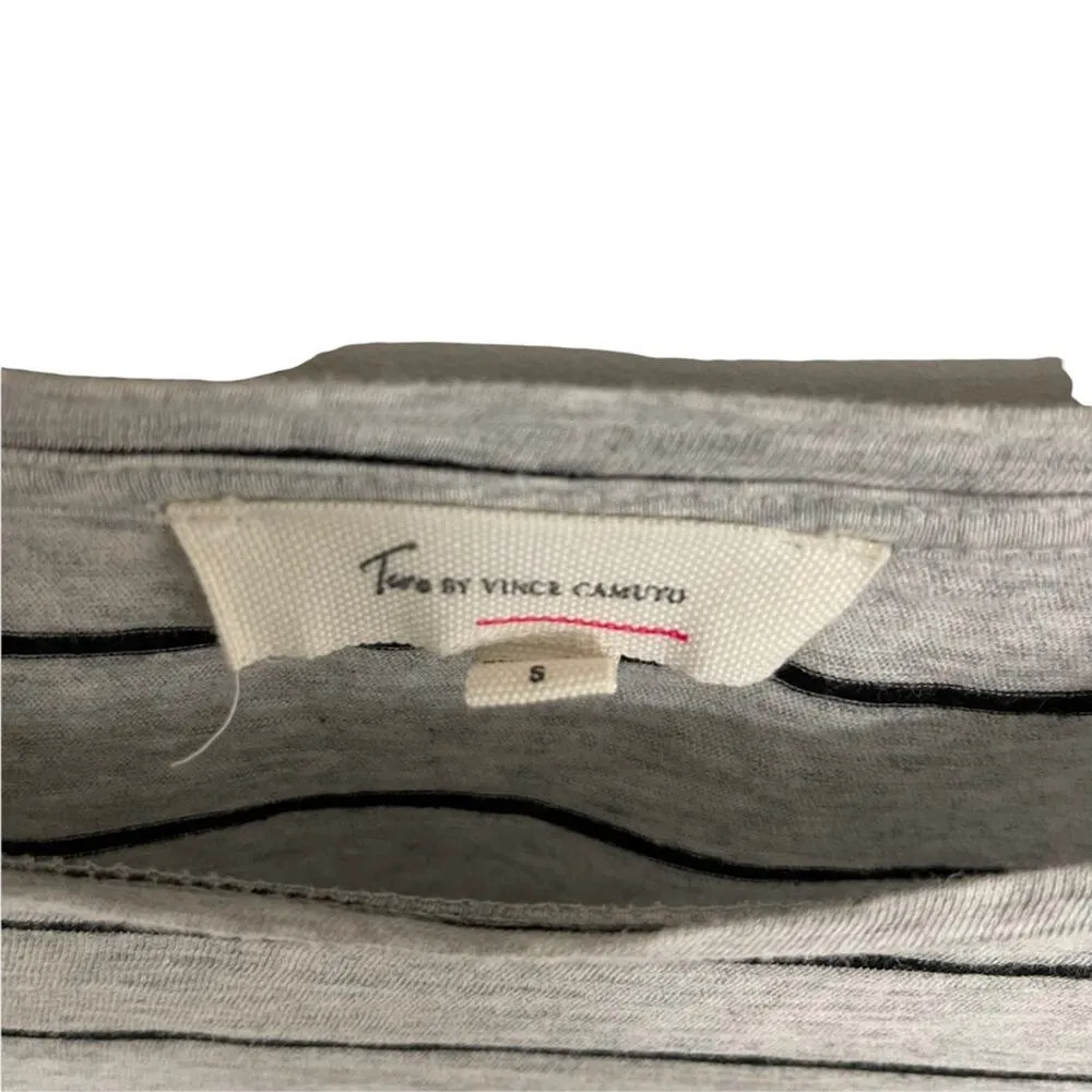 TWO VINCE CAMUTO Nova Stripe Wide Sleeves Gray & Black Cotton Size Small - Image 4