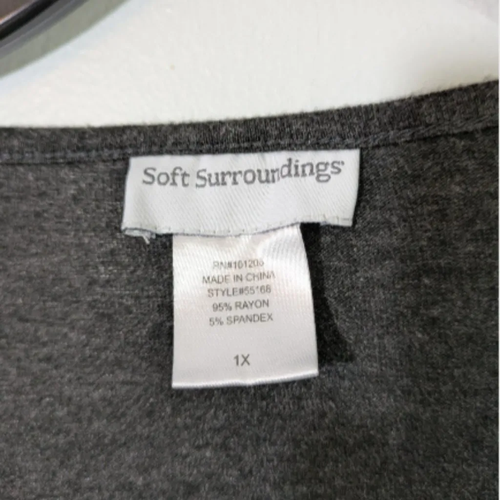 Soft Surroundings Top Womens 1X Gray Long Sleeve Tunic Keyhole Neck Faux Wrap - Image 3