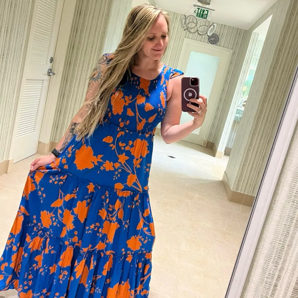 Anthropologie Abel The Label Charlie‎ Floral Tiered Maxi Dress Blue Orange Small - Image 15