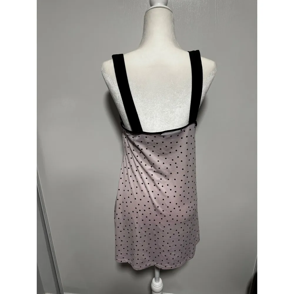 Linea Donatella Polka Dot Chemise Black Lace Trim Sleep Dress Women's s Medium M - Image 2