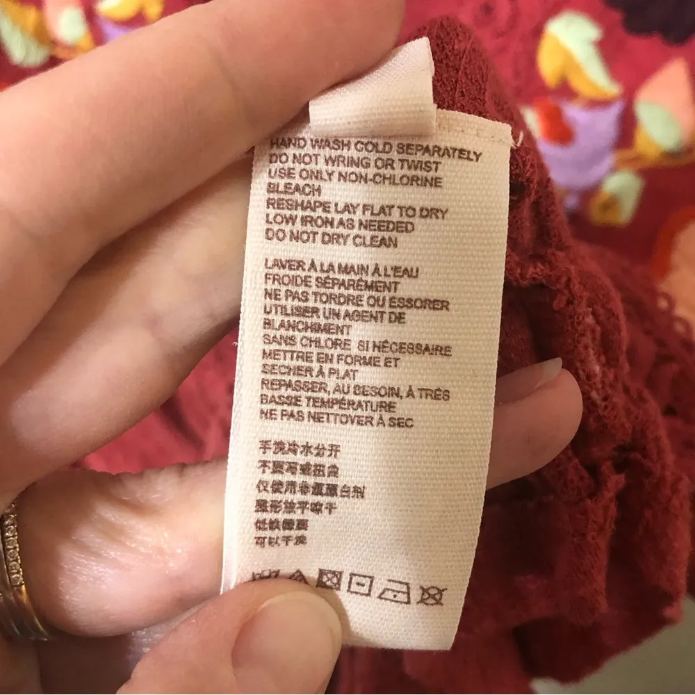 Free People Serafina Floral Embroidered Crochet Top in Red - Size Small - Image 6