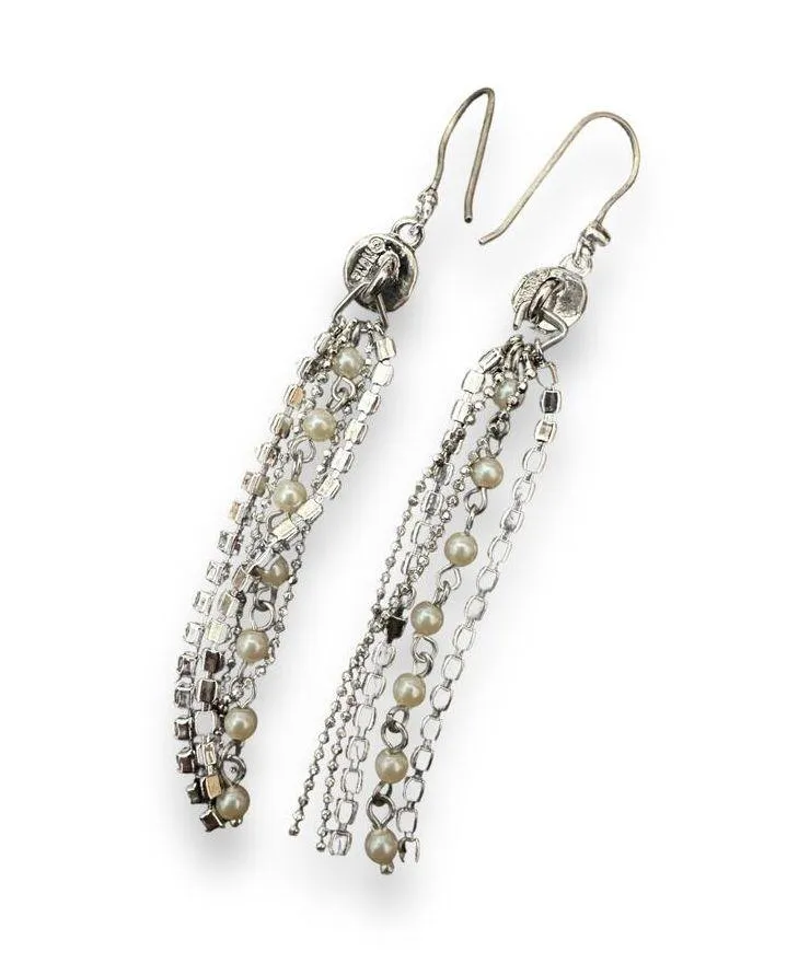 Monet Fringe Chandelier Rhinestone Pearl Earrings - Image 2