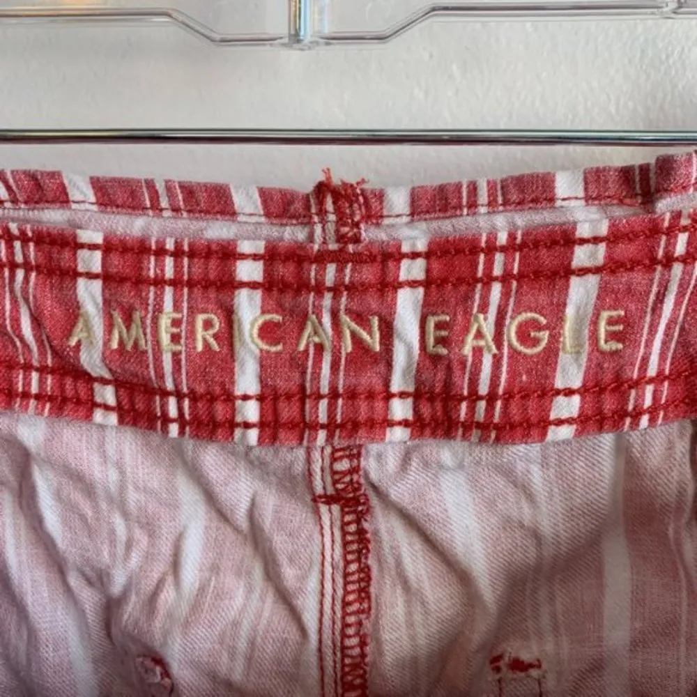 American Eagle Red & White Striped Paper Bag Shorts - Image 4