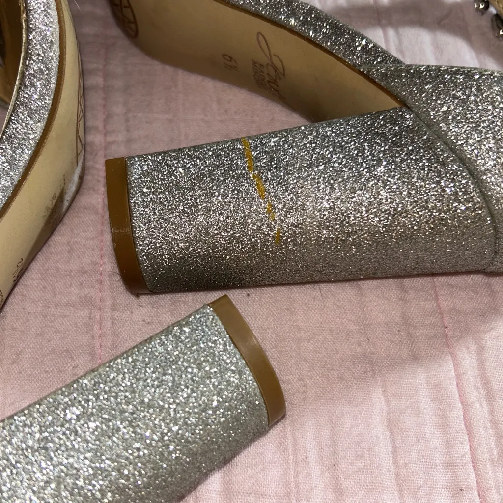 Badgley Mischka Jewel Size 6.5 Silver Jeweled Chunk Heels - Image 9