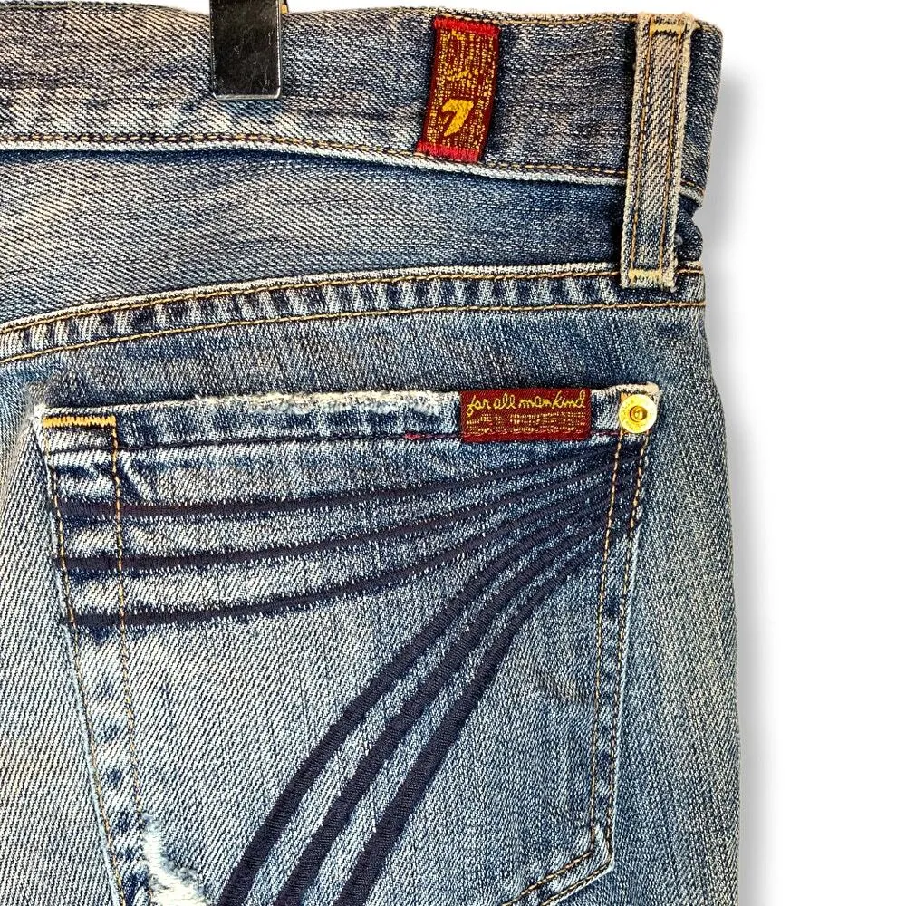 7 For All Mankind | Sz 28 | Crop Dojo Distressed Mid Rise Medium Wash Blue Jeans - Image 4