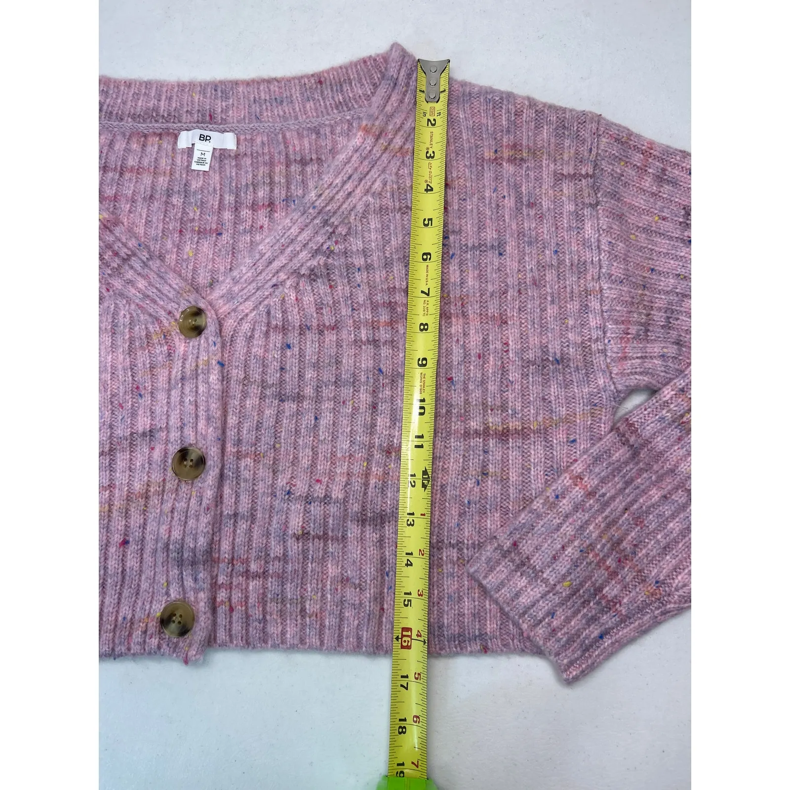BP Space Dye V-Neck Crop Rib Cardigan - Pink Multi Spacedye in Size M. NWOT - Image 6