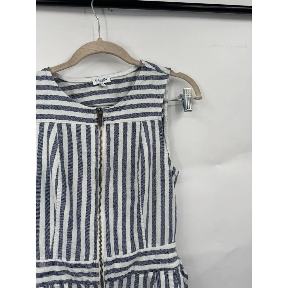 Splendid‎ Striped Cropped Jumpsuit Women XS White Blue Straight Leg Beach Linen - Image 7