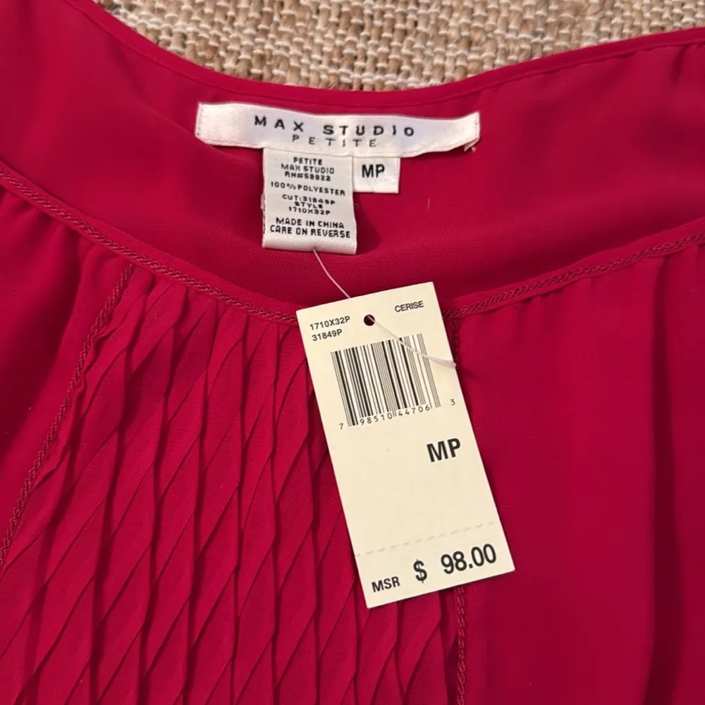 NEW Max Studio Diamond Pattern Pleat Long Sleeve Blouse Medium Petite Fuchsia - Image 5