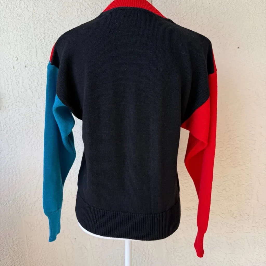 VTG LIDO SPORTS Ladies Red Colorblock Wool Long Sleeve Pullover Sweater USA Blue Size M - Image 4