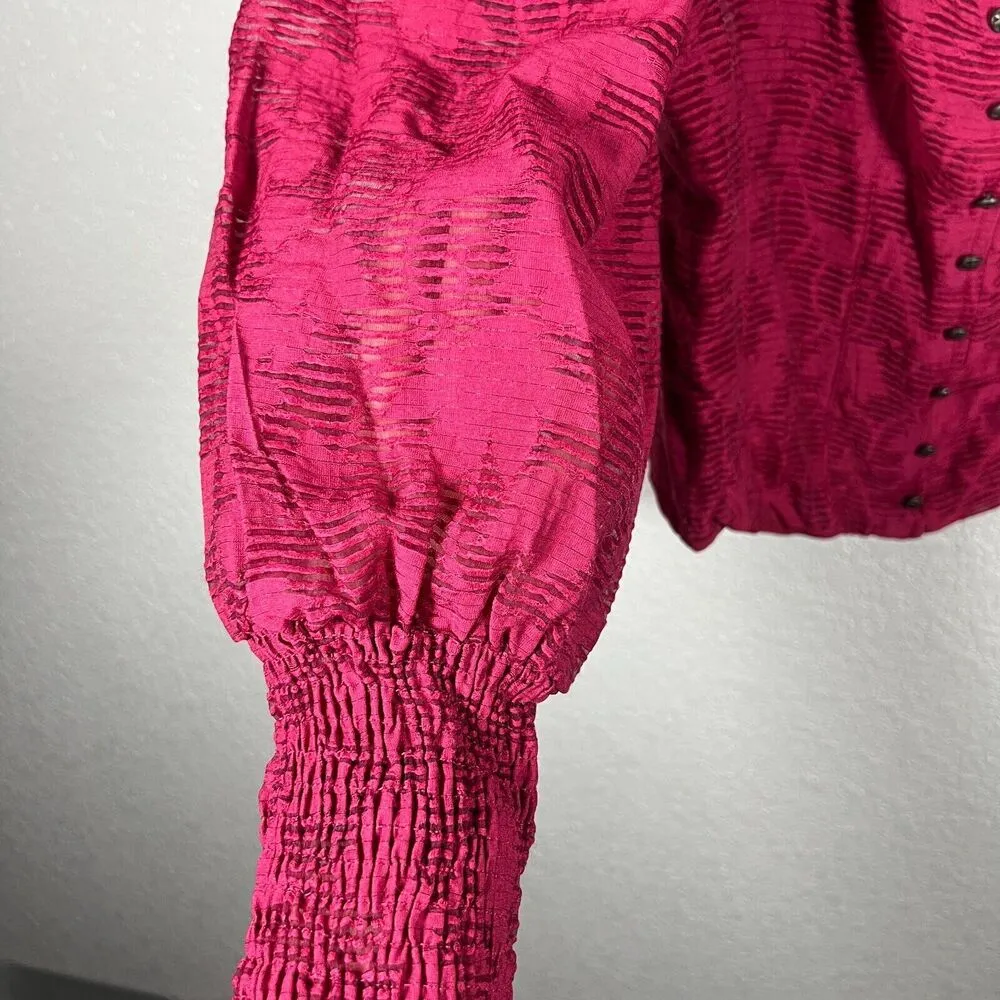 by Anthropologie Womens Blouse Top L Burgundy Red Puff Sleeve Romantic Goth Vamp - Image 3