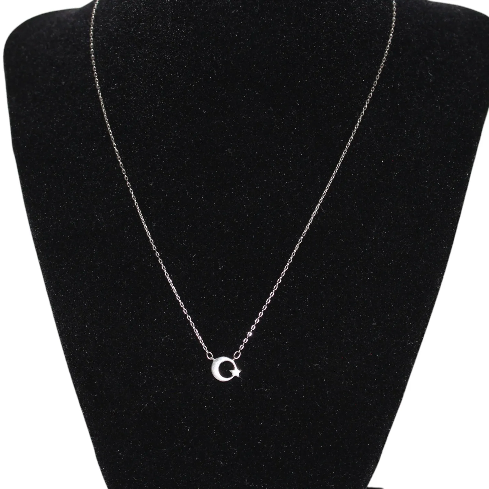 925 Sterling Silver Crescent Moon & Star Necklace - Image 2