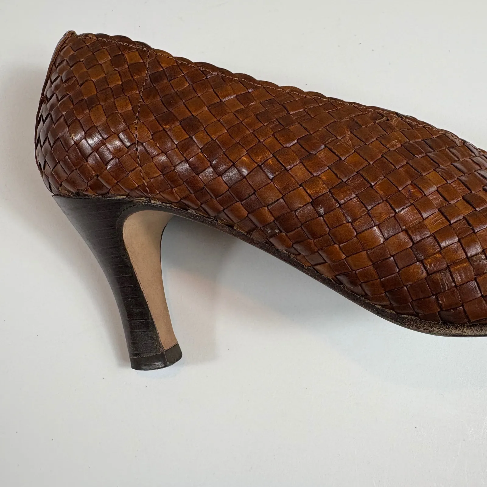 Vintage Sesto‎ Meucci Woven Leather Pointed Toe Heels Made in Italy 5.5 - Image 6