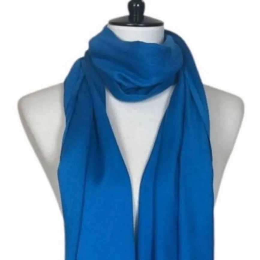 Women’s Bundle 3 Oblong Scarfs Solid Color Fringe Pink Peacock Blue Hot Pink - Image 5