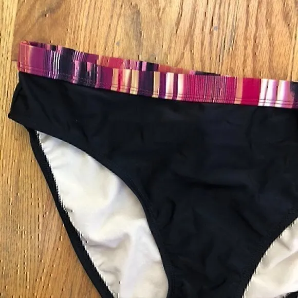 NEW NWOT 24TH OCEAN Black Pink Cream Multi Stripe Y2K Bikini Swimsuit Bottom XL - Image 2