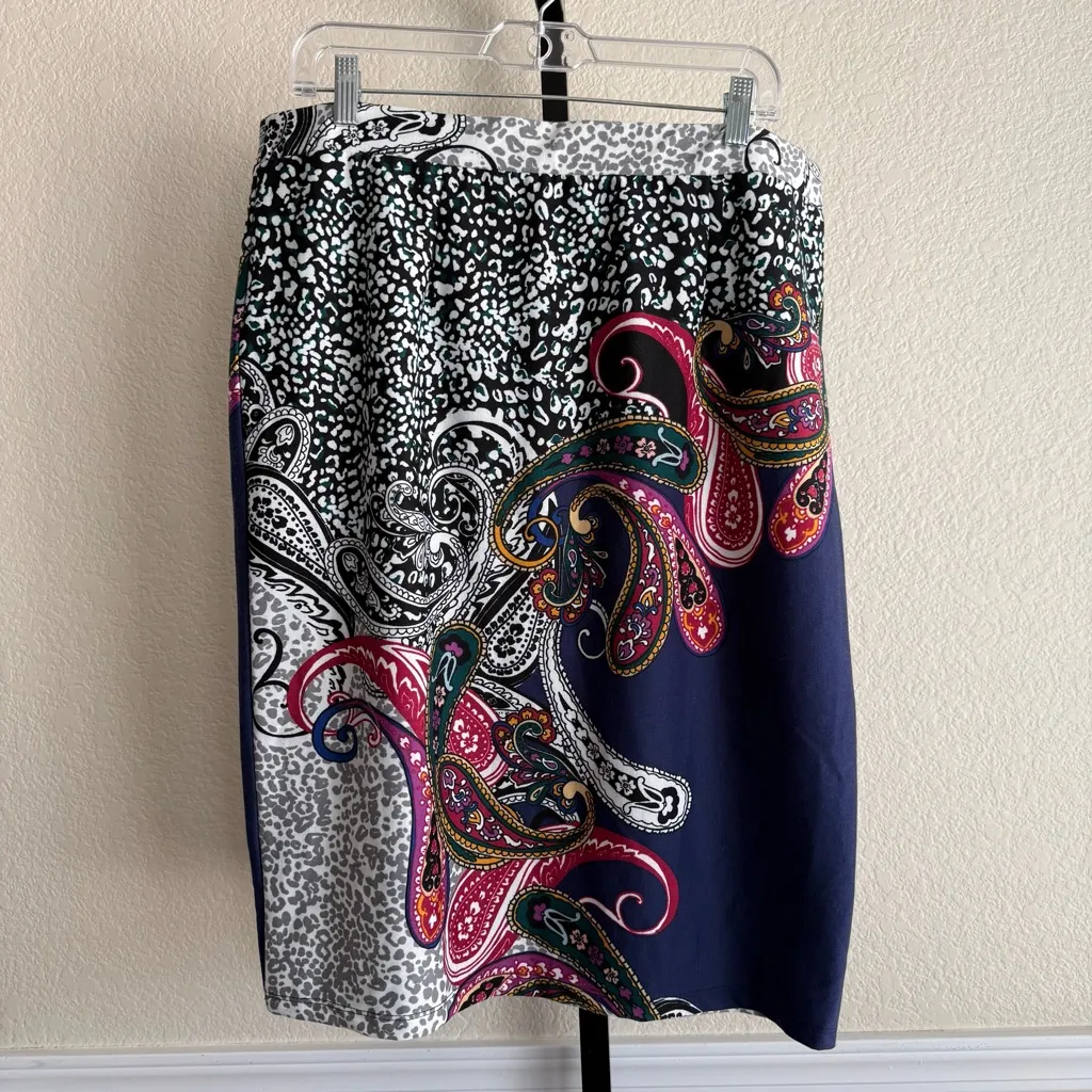 Women’s Modest Animal Print Paisley Skirt Stretch Waist XL Petite Career Casual - Image 2