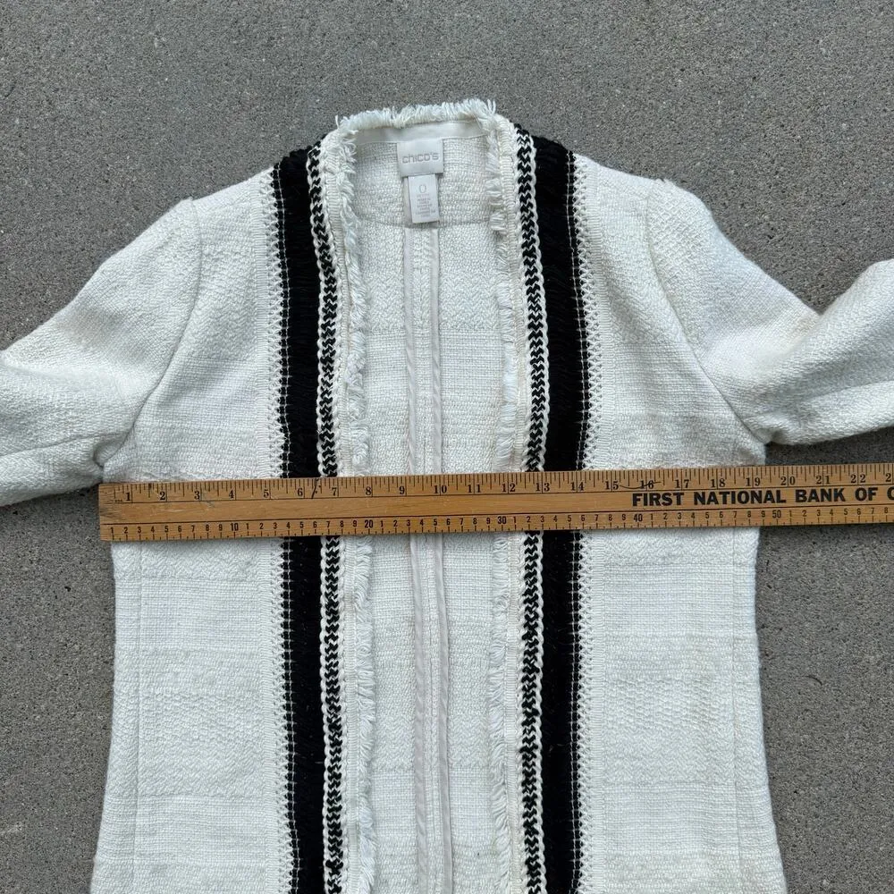 Chico's Textured Novelty Topper Long Sleeve Jacket Ivory Cream Black Size 0 - Image 7