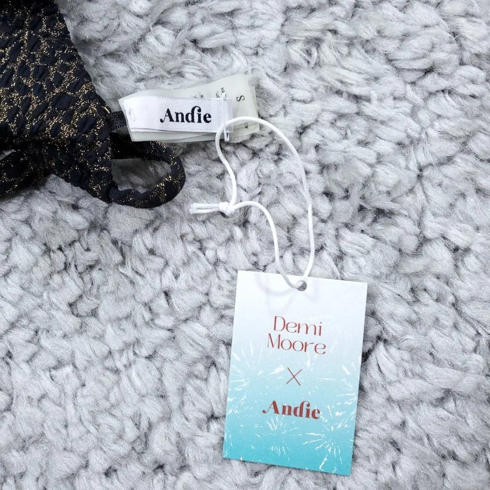 Andie Swim x Demi Moore The Tropez Triangle Bikini Top Size Small Black Gold - Image 5