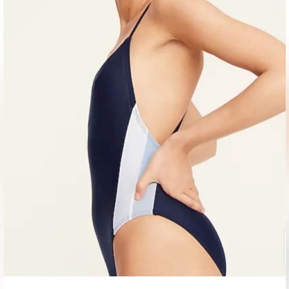 J Crew Active Swimsuit One Piece Racerback Navy w/ Blue/White Colorblock 22 NWT - Image 2