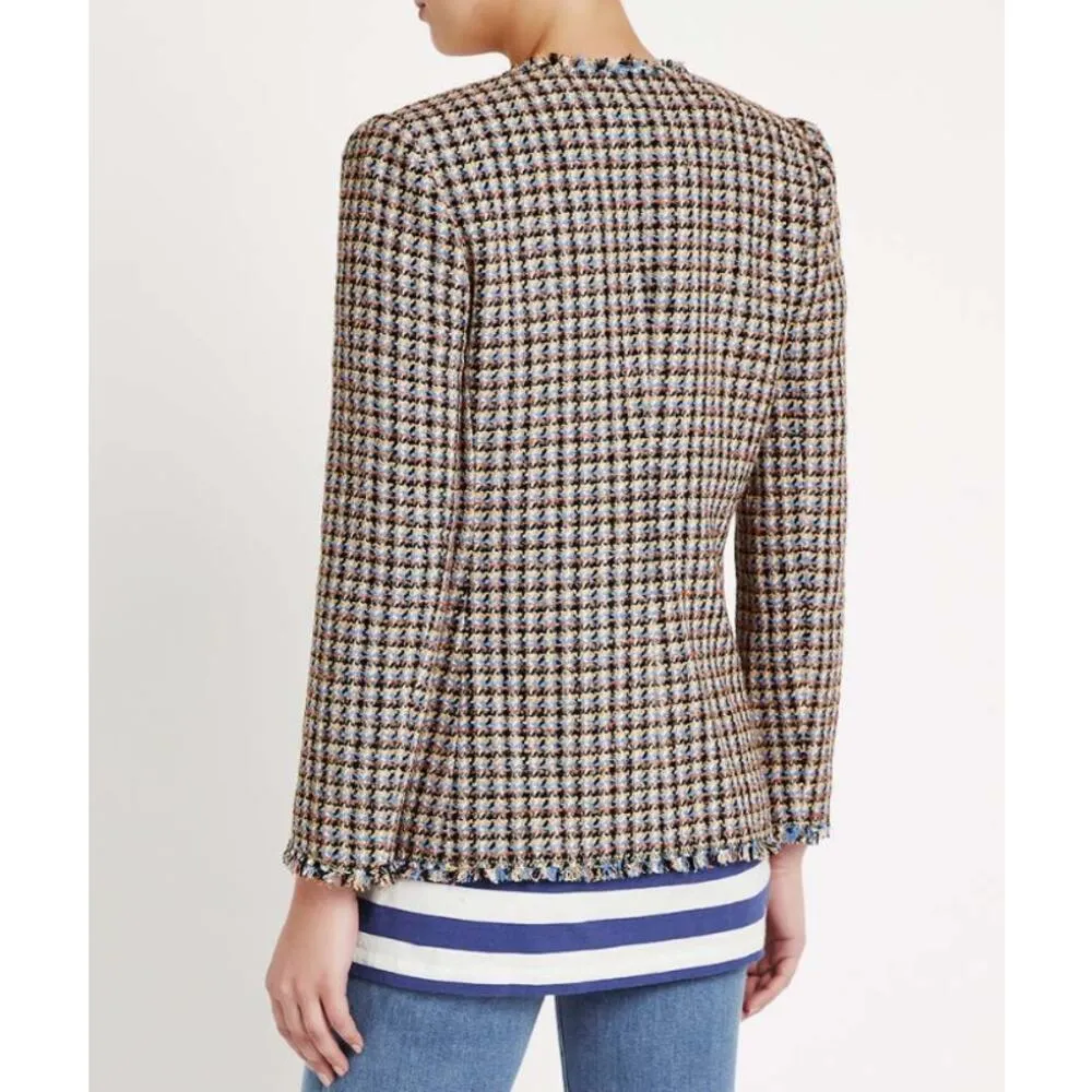 Rebecca Taylor Houndstooth Tweed Jacket Robins Egg Combo Size 2 LIKE NEW - Image 2