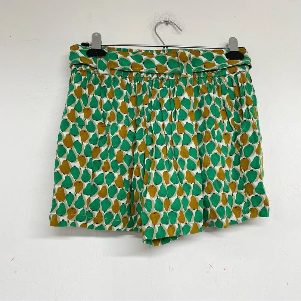 Daughters Liberation Anthropologie Green Yellow Pear Print Tie Dress Shorts 00 - Image 4