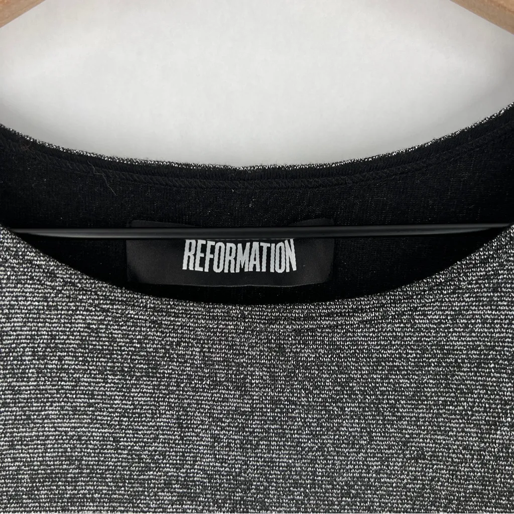 Reformation Esen Knit Dress in Chrome Sparkle Metallic Long Sleeve Party Dress - Image 3