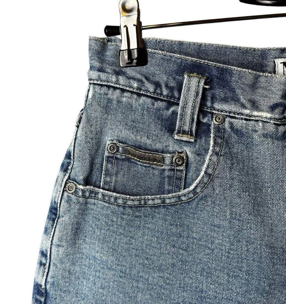 90s Vintage NY Jeans High Waist Rolled Hem Cotton Distressed Denim Shorts Sz 4 - Image 3