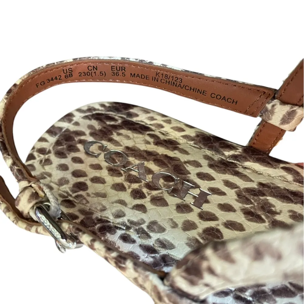 Coach Jazmin Leather Faux Snakeskin Natural Thong Strap Buckle Sandal - Image 10