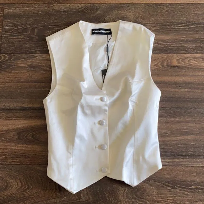 House of Holland Classic Fitted Waistcoat In White Size 2 - Image 2