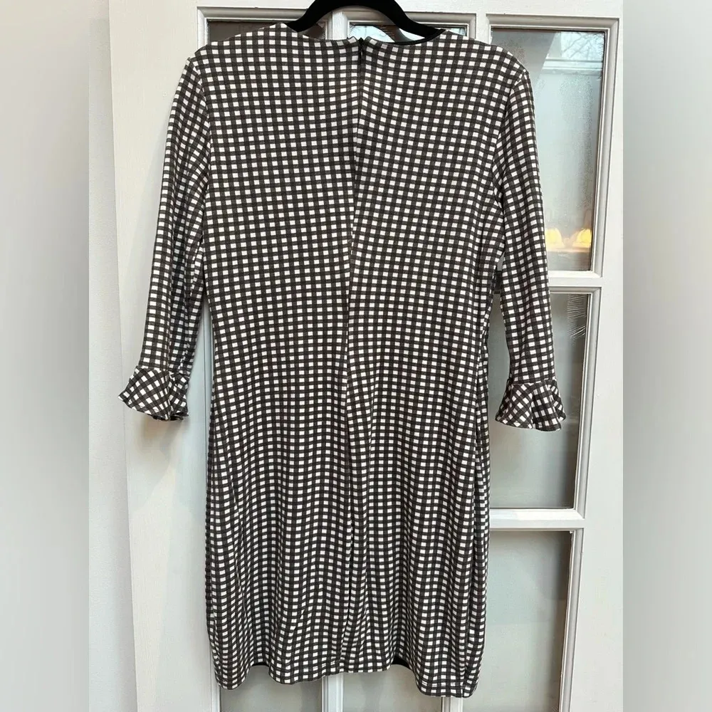 Bailey 44 Taupe Gingham Ponte Friends With Benefits Dress Plaid Ruffle Size L - Image 6