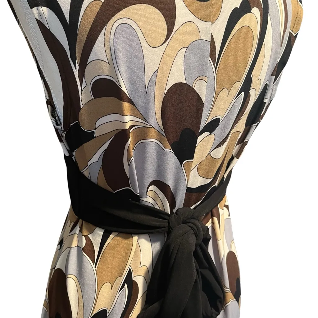 A. Byer Women's L Black Brown Patterned Mini Dress Tie Back‎ Business Casual Y2K - Image 4