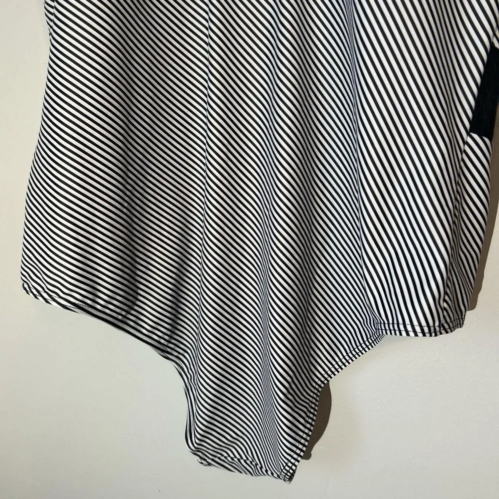 Black High Neck One Piece Sheer Mesh Side Panel Swimsuit Sz 22W Plus Size Stripe - Image 8
