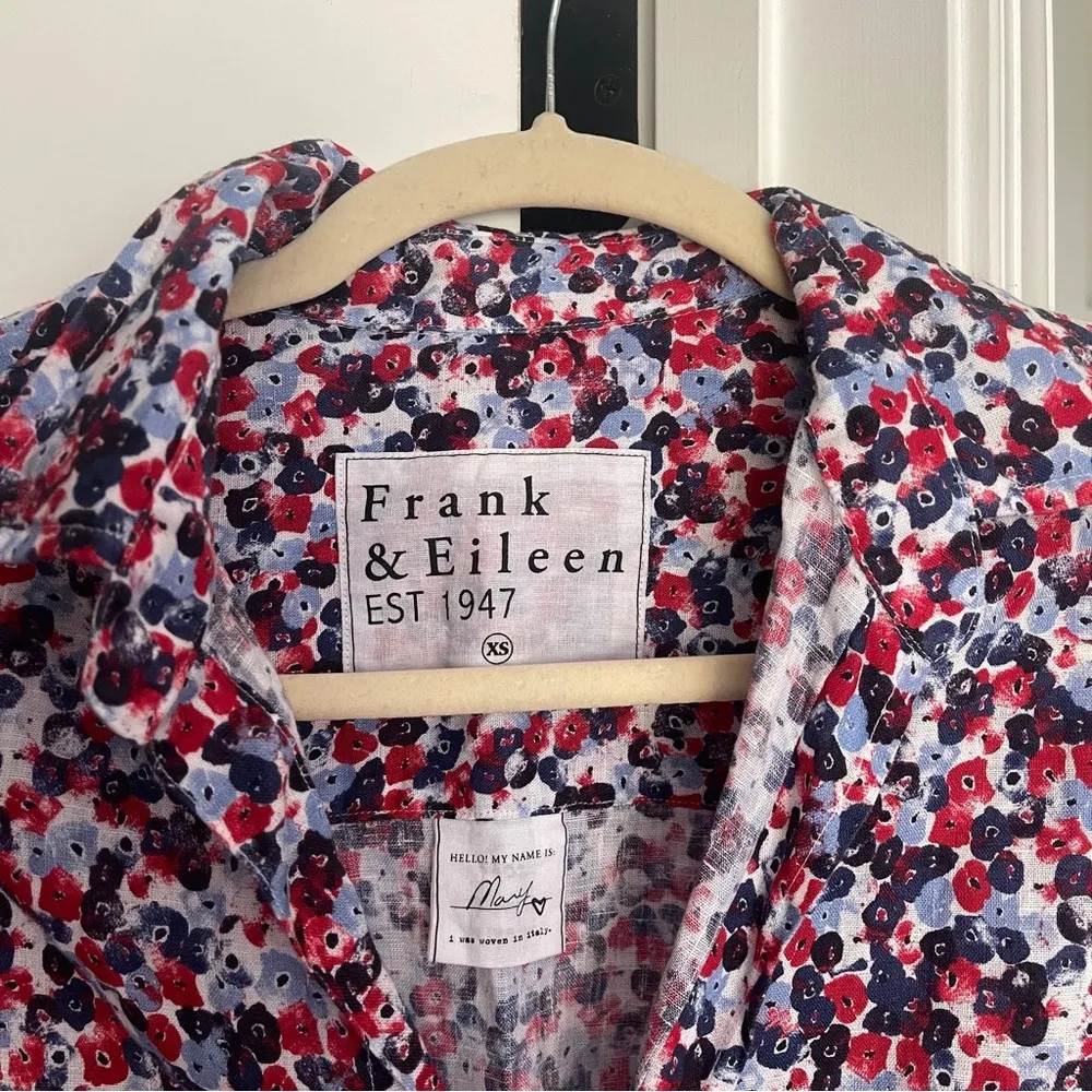 Frank & Eileen Mary Floral Blue Red Long Sleeve Button Up Dress Linen - Image 3
