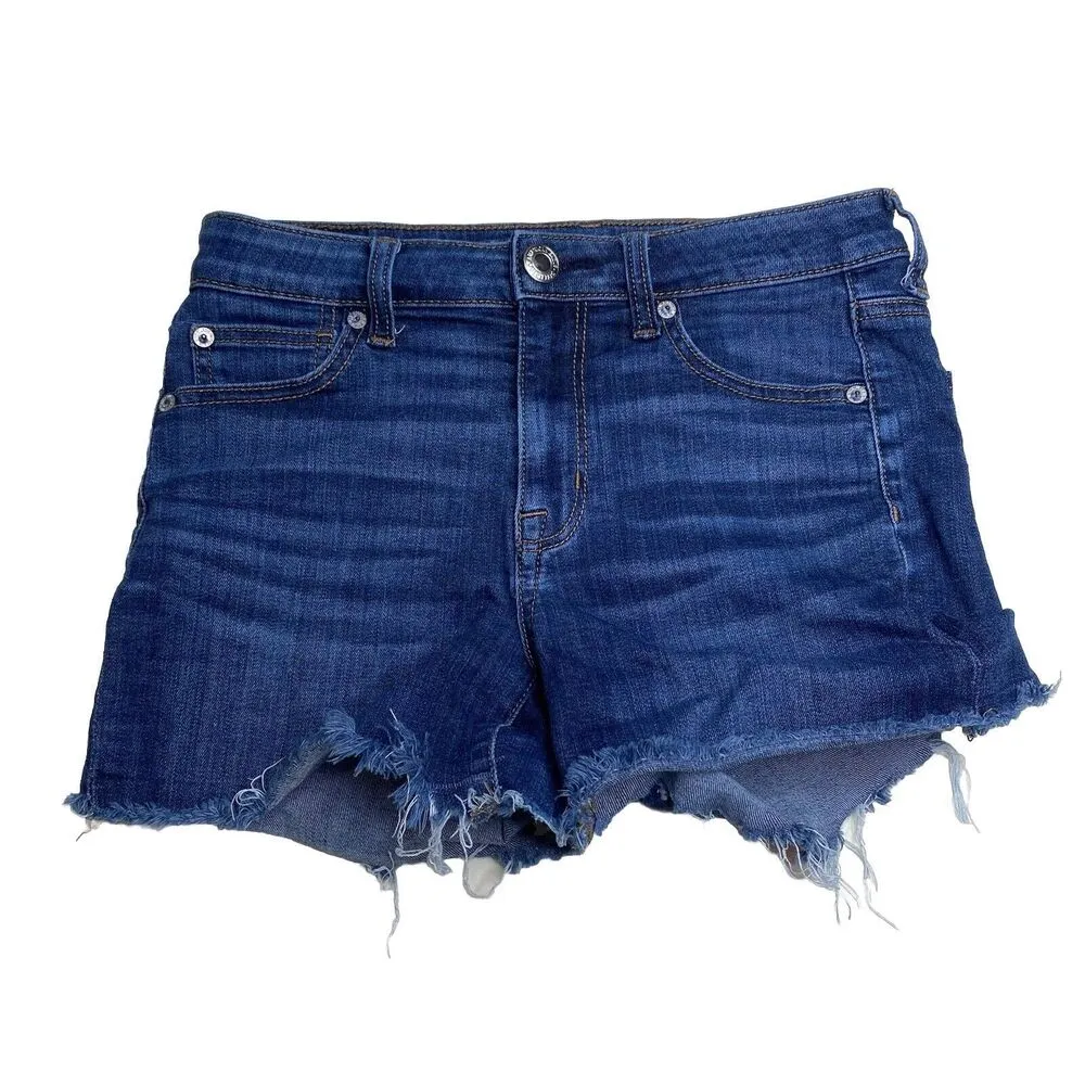 American Eagle Denim Blue Dark Wash Hi-Rise Shortie Cut-Off Shorts Stretch Sz 4 - Image 6