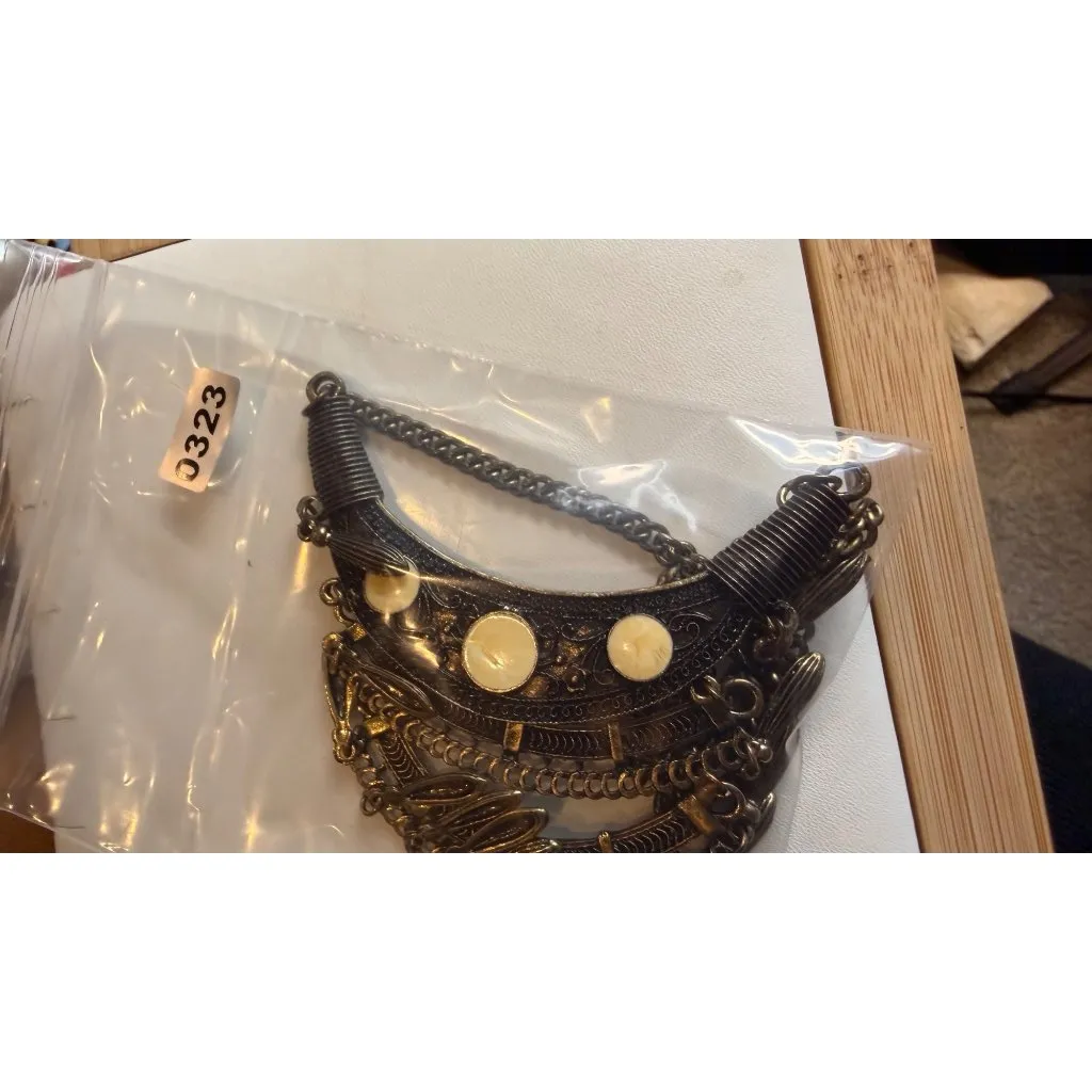 Boho Statement Necklace With Yellow Accent Stones & Bronze Finish - Image 6