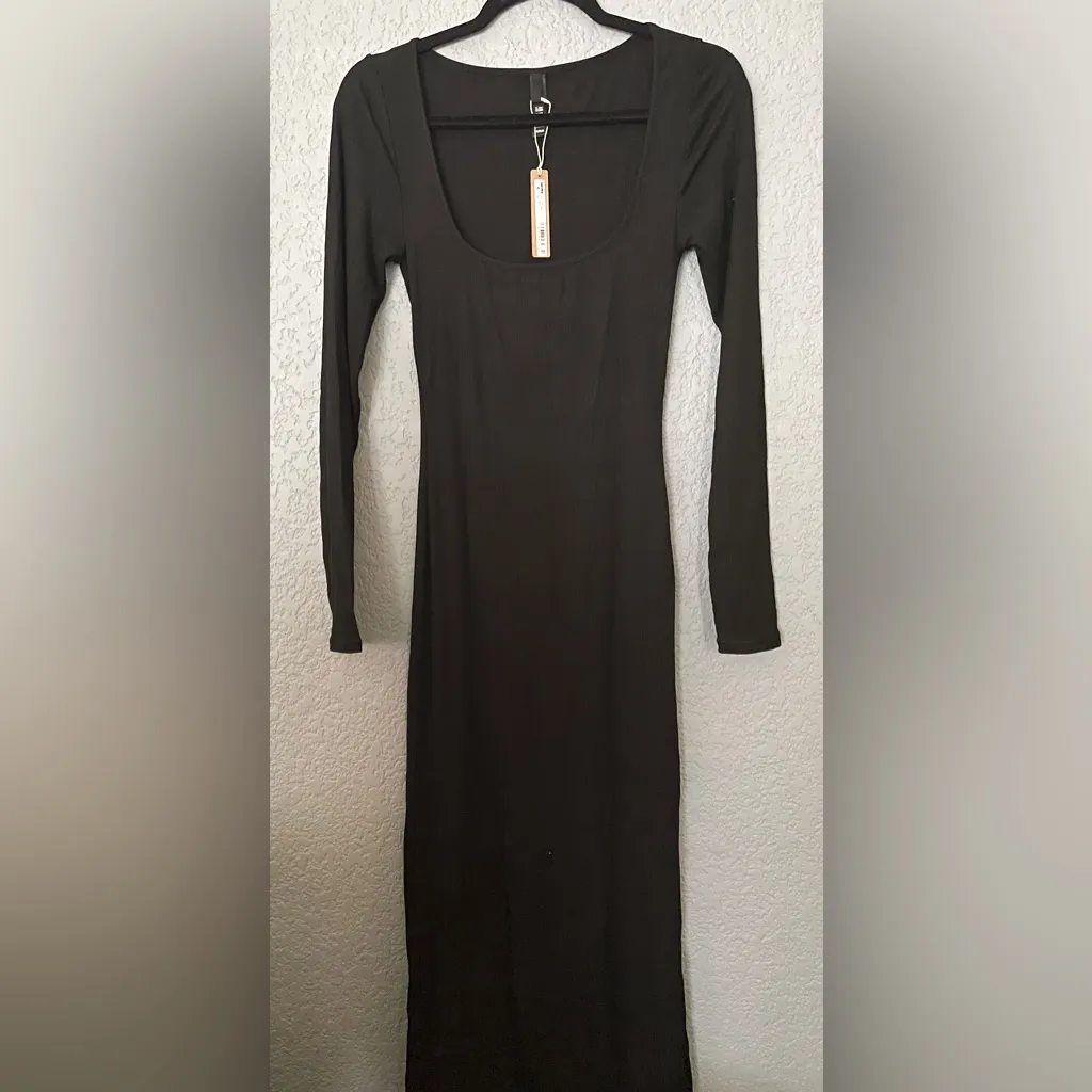NWT Skims Soft Lounge Long Sleeve Long Dress Onyx Black Size XS - Image 2