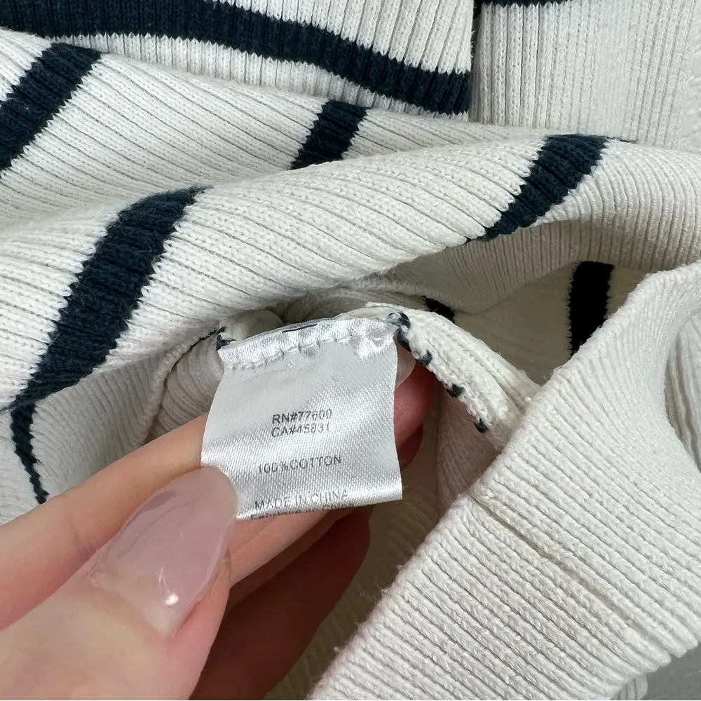 Chaser Ribbed Navy Cream Striped Tiered Ruffle Sleeve Sweater Cotton Size Medium - Image 7