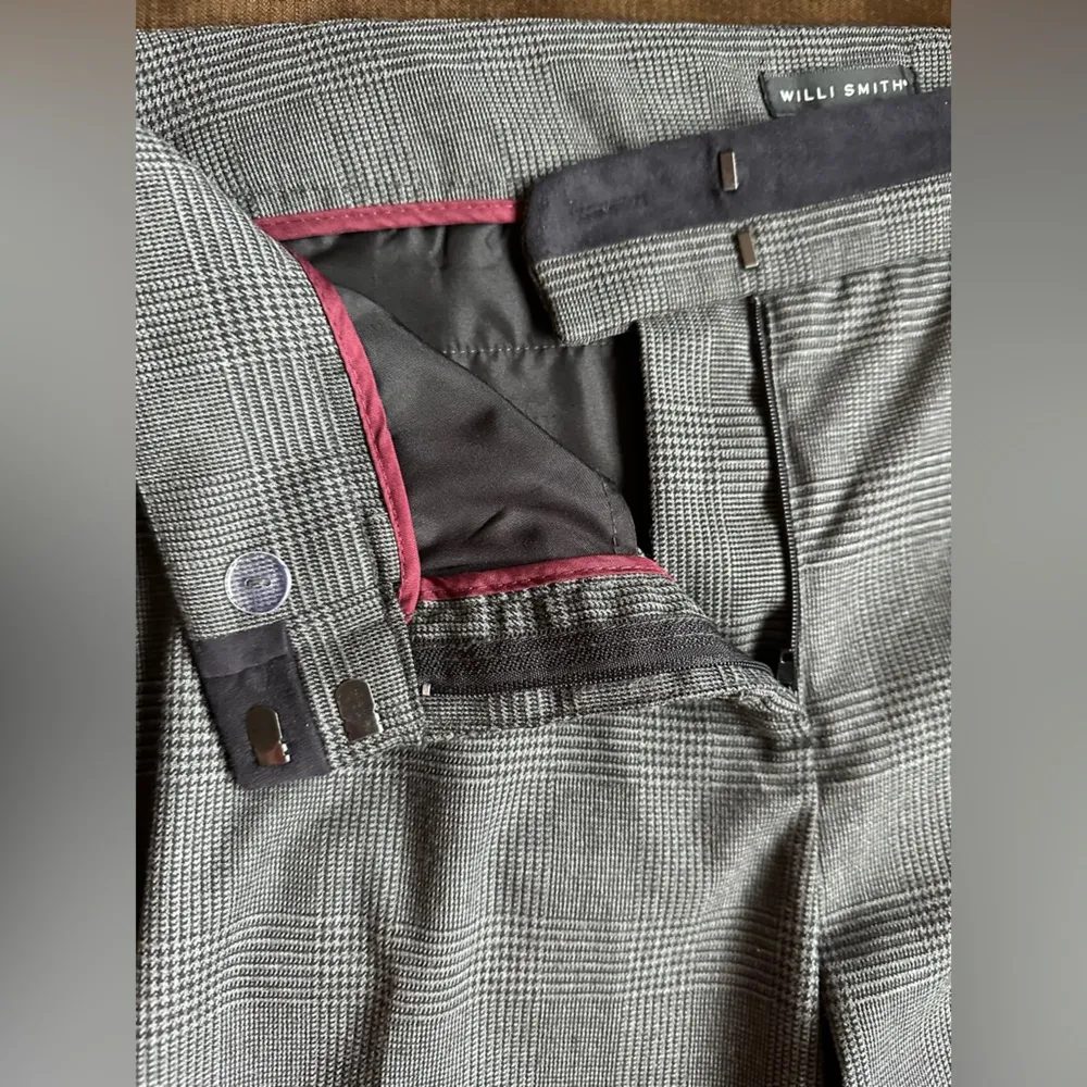 Willi Smith Black & Gray Checkered Dress Pants W Stripe Waist Straight Leg SZ 12 - Image 7